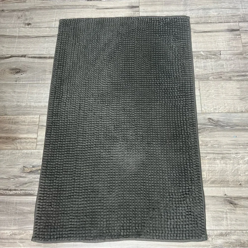 Bath mat grey furry soft plush Dark Gray Ribbed Rug